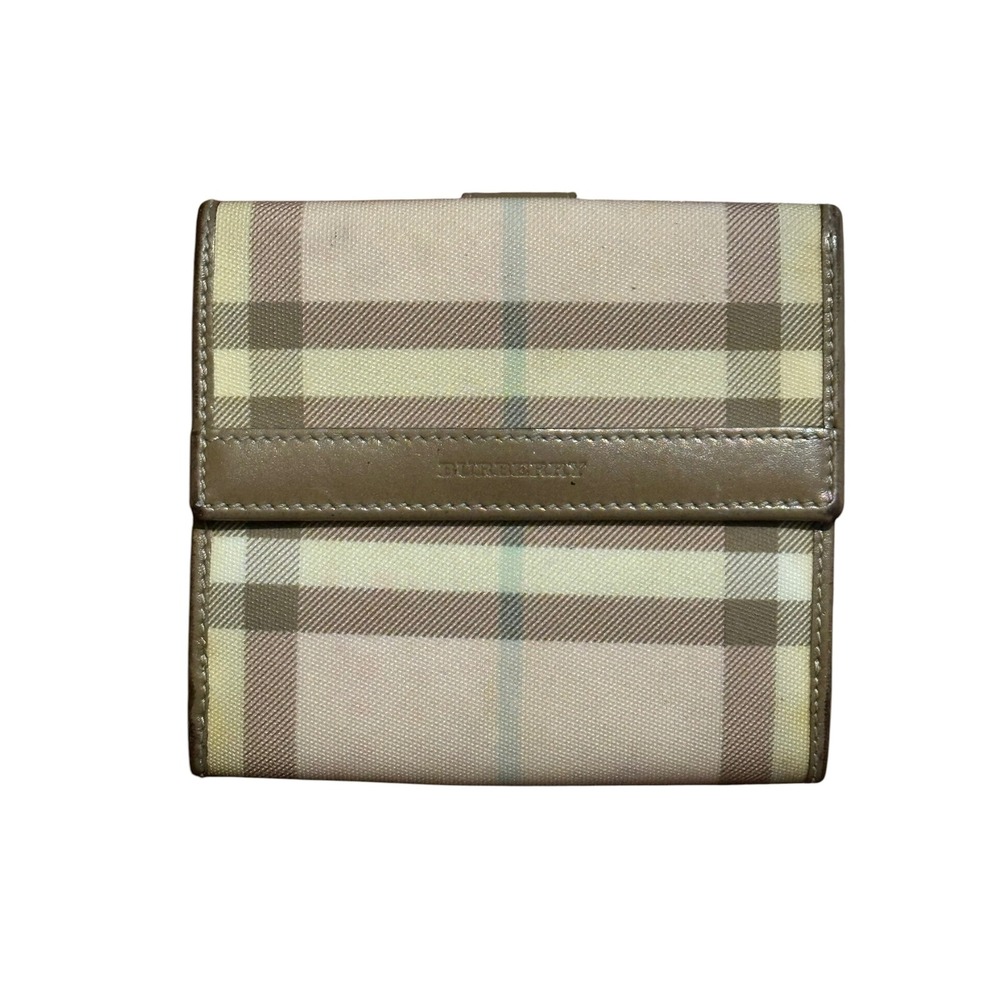Burberry London Nova Check Canvas Tan Leather Bifold Wallet Women